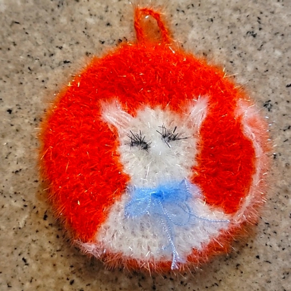 NEW Handmade Tawashi scrub Crochet Kitchen Pot Scrubby Antibacterial Yarn Cat